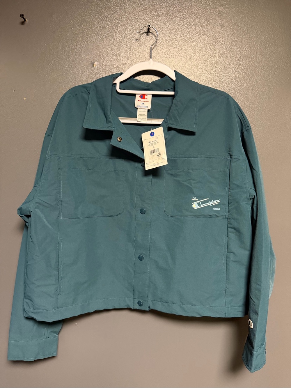 Champion Teal Blue Snap Button Coaches Windbreaker Jacket Extra Large NWT